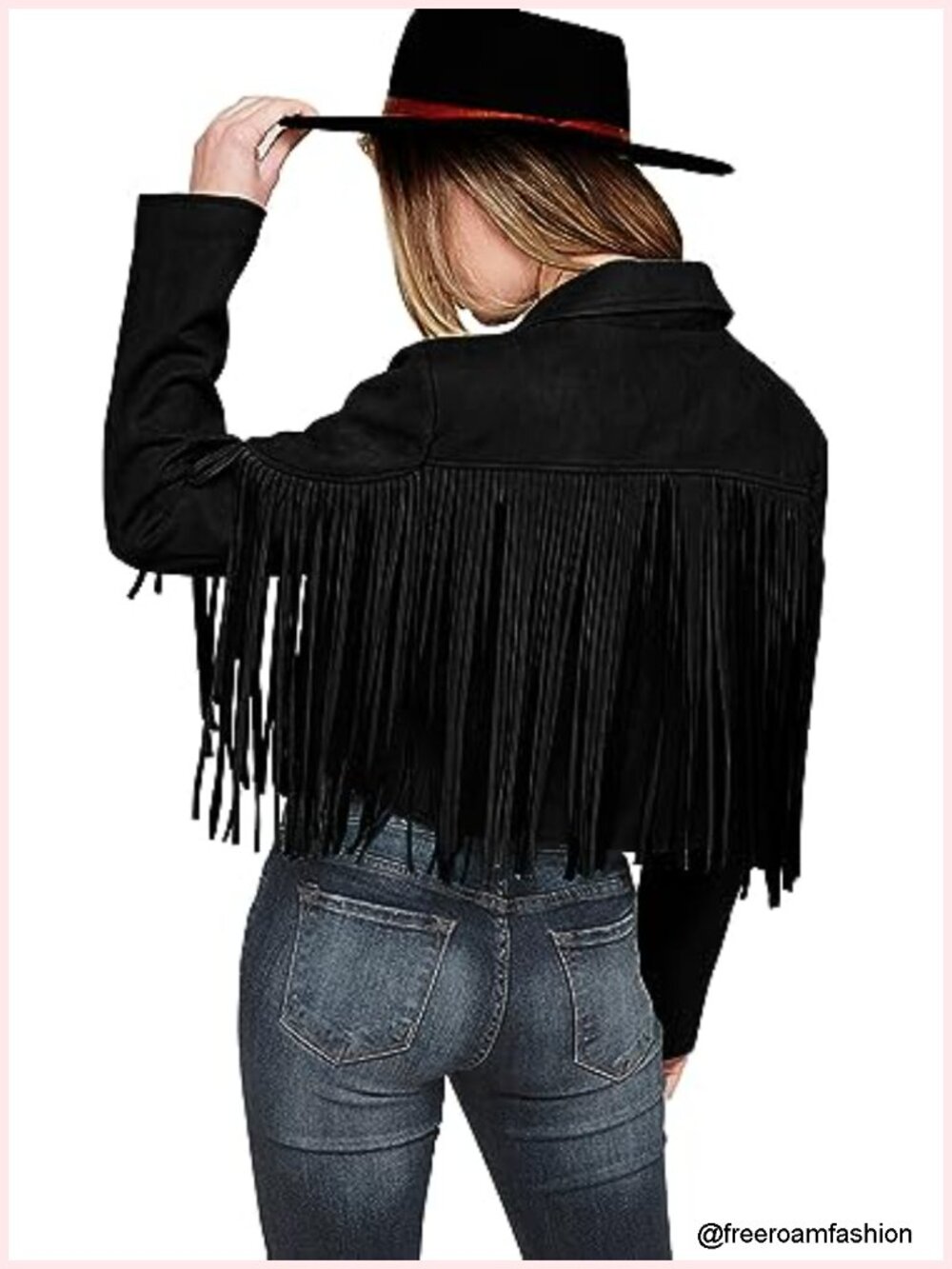 Faux Suede Fringe Motorcycle Cropped Coat with Tassel Detail - Picture 1 of 6